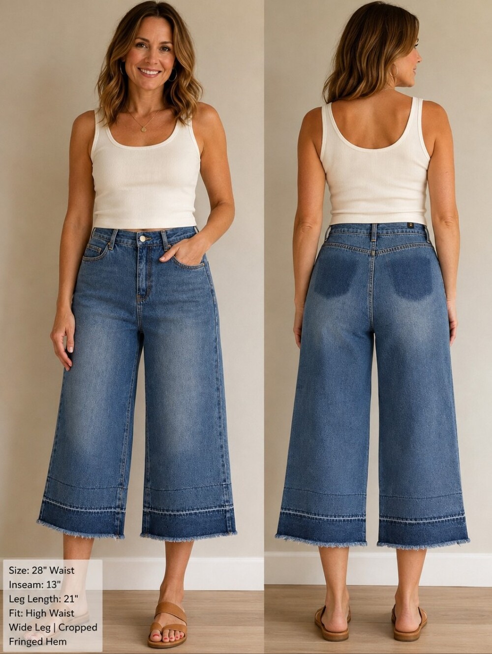 High Rise Wide Leg Cropped Denim Jeans